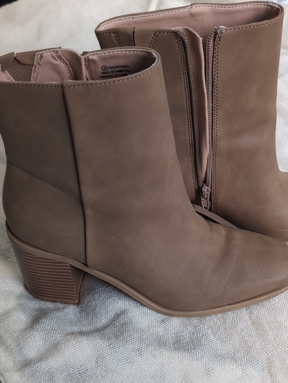 Time and Tru Taupe Faux Suede Ankle Booties with Block Heel